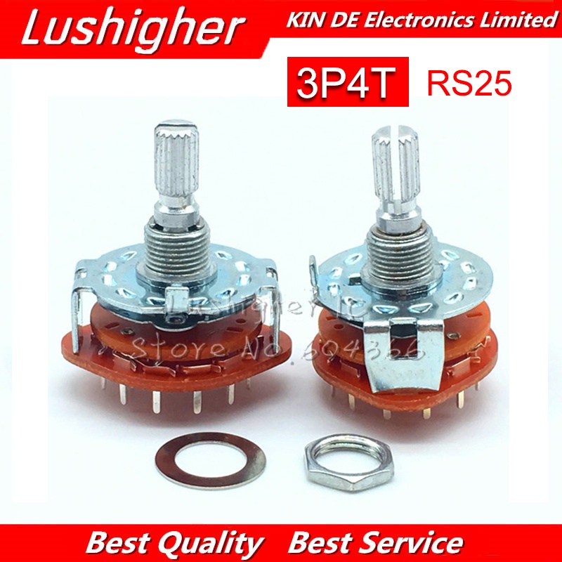 10pcs RS25 Band Switch 3P4T Mount Rotary Switch Selector Band 2 Pole 5 ตําแหน่งสวิตช์ลูกบิด