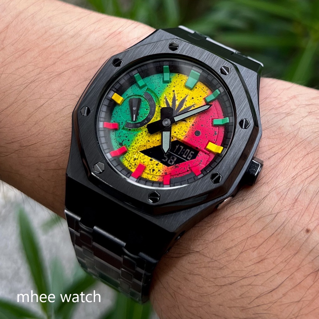 นาฬิกาข้อมือ G-Shock Rasta พลังใบ Full Metal Steel ทั้งเรือน แต่งแบบ เรกเก้สไตล์