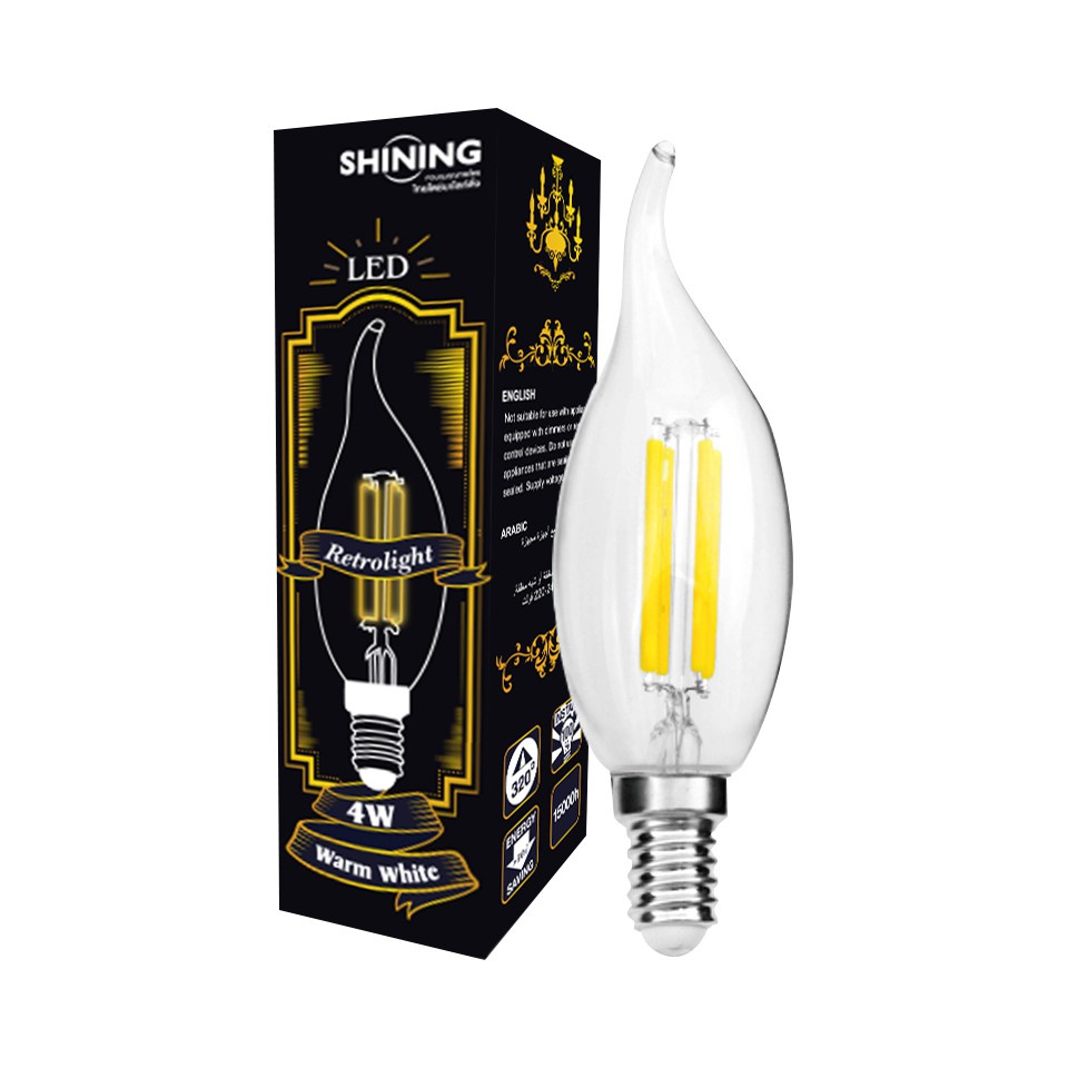 SHINING หลอดไฟวินเทจ LED BULB SHINING CANDLE RETRO 4W WARMWHITE ขั้ว E14 หลอดไฟคลาสิก