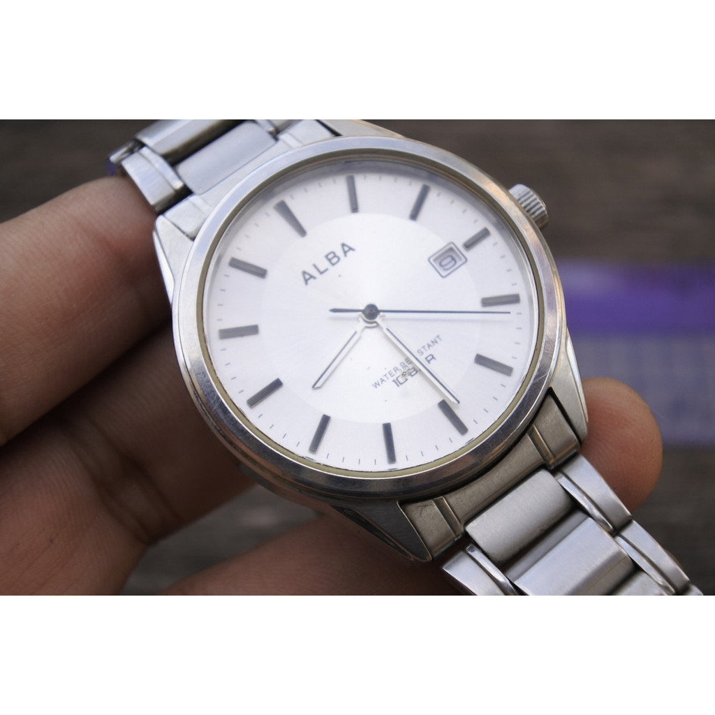 นาฬิกา Vintage มือสองญี่ปุ่น Alba VJ32 K140 หน้าขาว ผู้ชาย ทรงกลม ระบบ Quartz ขนาด37mm ใช้งานได้ปกติ ของแท้