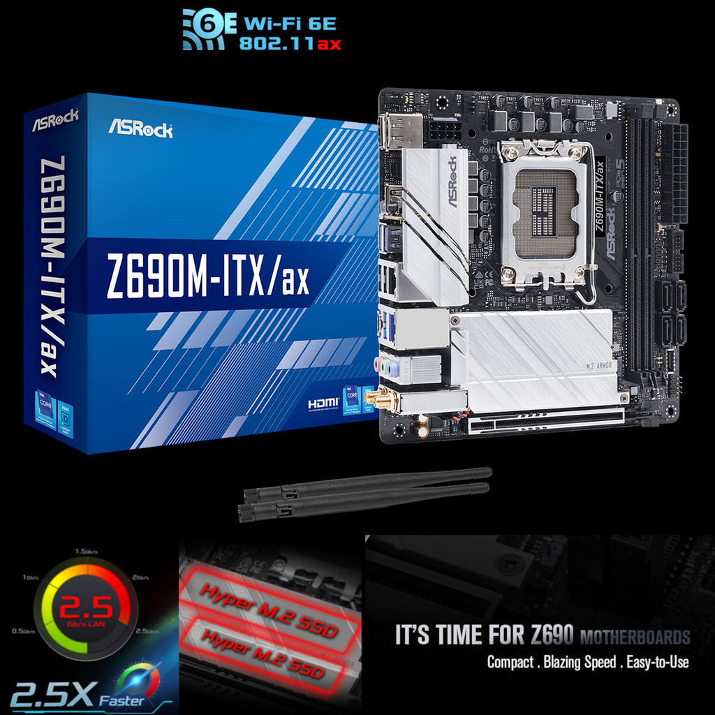 ASRock Z690M-ITX/ax Motherboard Intel 12th/13th/14th Generation CPU (LGA1700) Compatible Z690 Mini-I