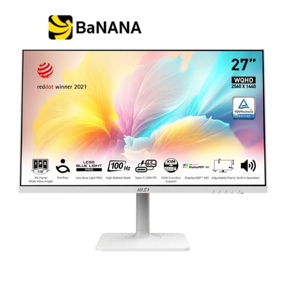 จอมอนิเตอร์ MSI Modern MD272QXPW (IPS 2K 100Hz USB-C 65W Speaker) White by Banana IT
