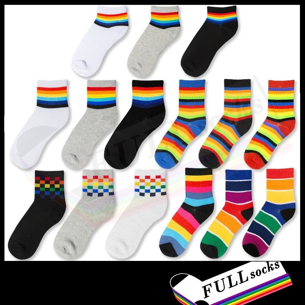 ถุงเท้า สีรุ้ง สายรุ้ง แถบสีรุ้ง ขนาด Free Size Rainbow