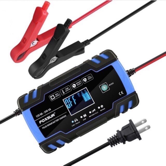 car battery charger เครื่องชาร์จแบตเตอรี่ และฟื้นฟู (สีฟ้า)รุ่นใหม่ล่าสุดปี2020 FBC122408D 12V 8A, 2