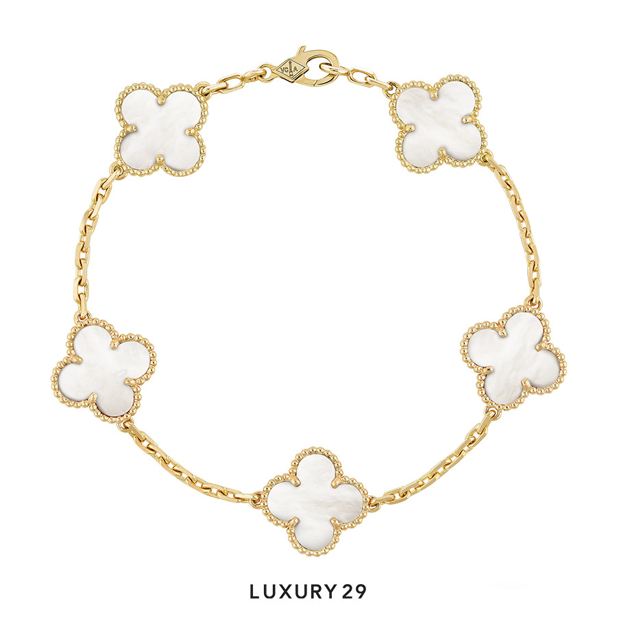 Van Cleef &amp; Arpels Vintage Alhambra bracelet, 5 motifs 18K yellow gold, Mother-of-pearl