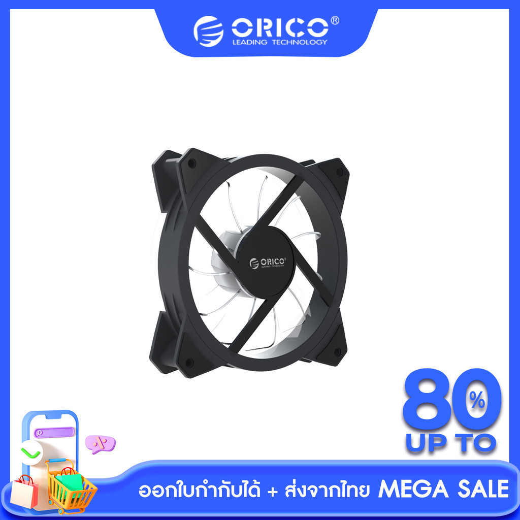 [ส่งจากไทย-ออกใบกำกับได้] ORICO RGB Case Fans 120mm DIY PC Computer Case Cooling Fan 6PIN Adjustable Led Quiet for Gaming(CSF)