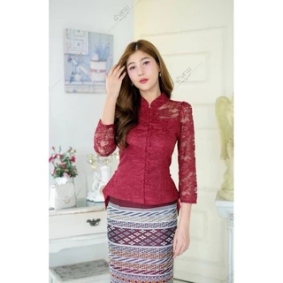 เสื้อลูกไม้คอจีนอัดผ้ากาว (เฉพาะเสื้อ)