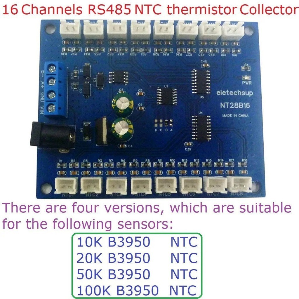 RS485เก็บอุณหภูมิ Modbus RTU Paperless Recorder 10K/20K/50K/100K B3950 NTC Sensor