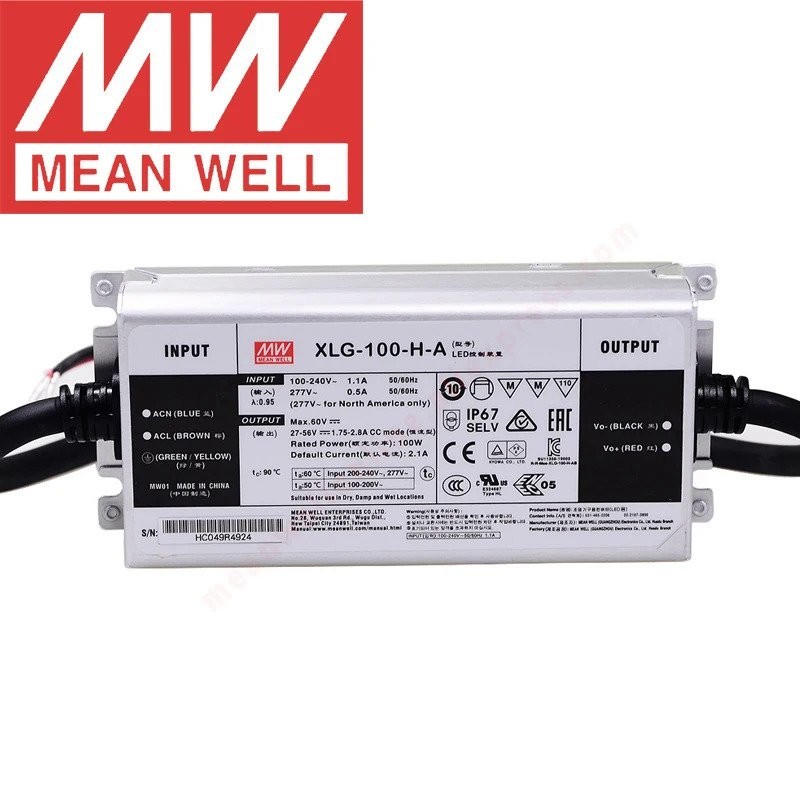 Mean Well IP67เคสโลหะถนน/ตึกระฟ้า/โคมไฟฟลัดไลท์ Meanwell 1750-2780mA/27-56V/100W LED Driver