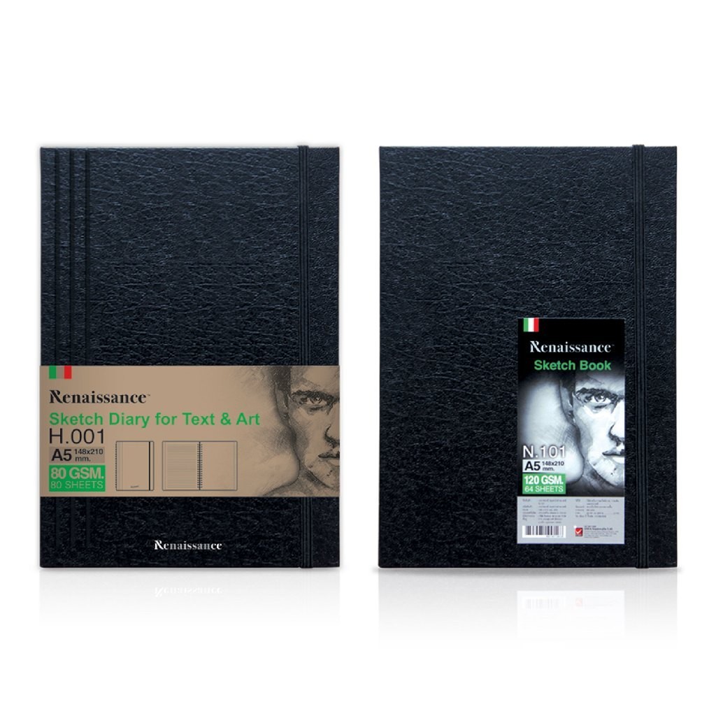 เรนาซองซ์ สมุดวาดเขียน สมุดสเก็ตช์ ซีรี่สมุดปกดำ รุ่น TEX & ART H-001 และ N-101 21 x 14.8 cm (A5) จำ