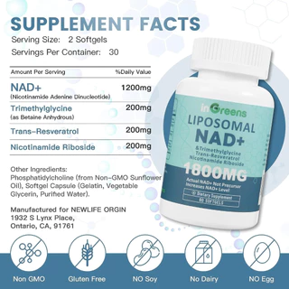 inGreens NAD+ Supplement 1800mg + NR 200mg สูตรลิโพโซมอล , 60 Softgels (Sku.2359)