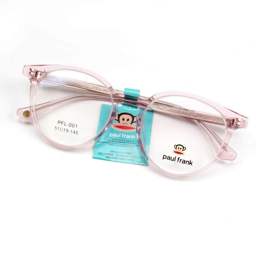 กรอบแว่นตา แว่นตา สำหรับตัดเลนส์ Fashion รุ่น Paul Frank 001 สีชมพูใส กรอบเต็ม Rectangle ทรงสวย ขาข้อต่อ