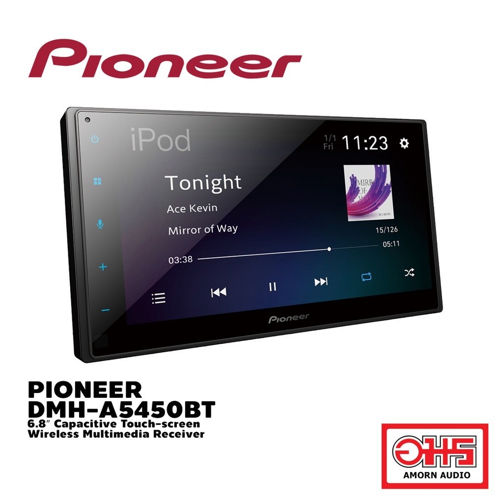 PIONEER DMH-A5450BT 6.8 นิ้ว Apple CarPlay , Android Auto ไร้สาย ฟรีสายคอลโทรลพวงมาลัยแท้