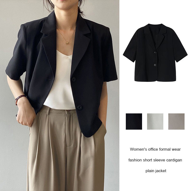 พร้อมส่ง เสื้อเชื้ตสีพื้น เสื้อสูทแขนสั้น เสื้อเบลาซ์ผ้าซีฟอง