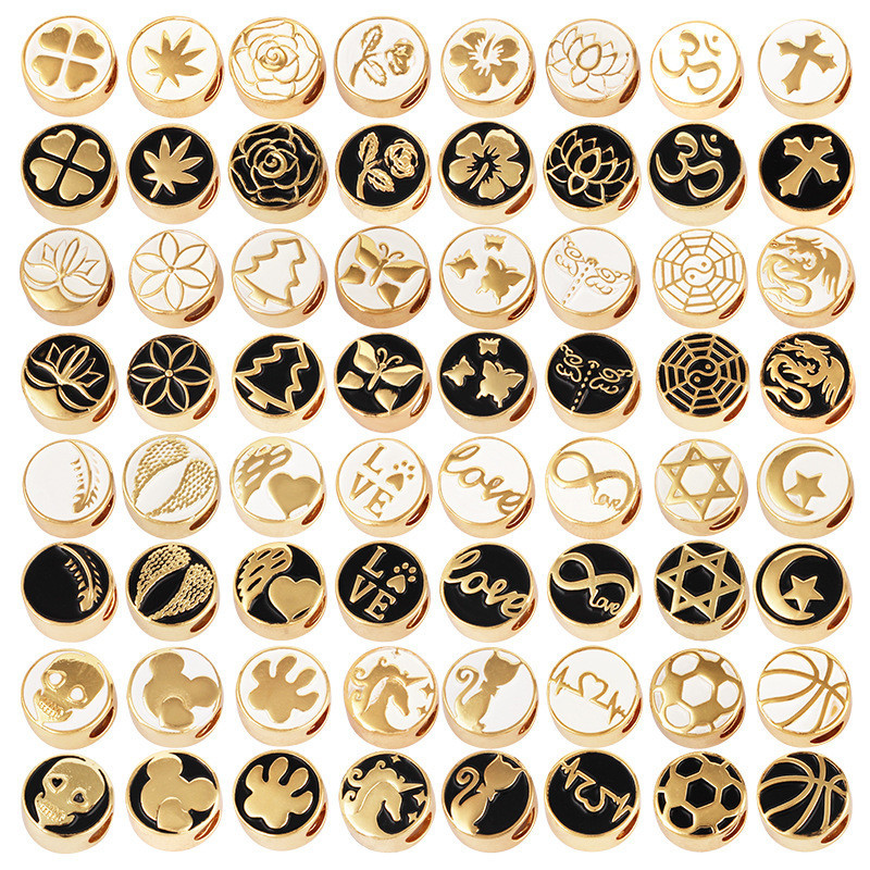 L88 Ornament Accessories12x6mmFlat round Beads Skull Rose Football Basketball Yoga Sports Dolphin