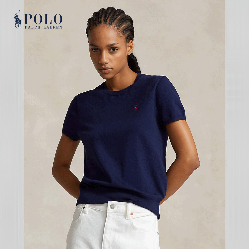 Polo Ralph Lauren เสื้อกันหนาวผู้หญิง Cotton-Blend Short-Sleeve Sweater รุ่น WMPOSWENC020625 สีฟ้า