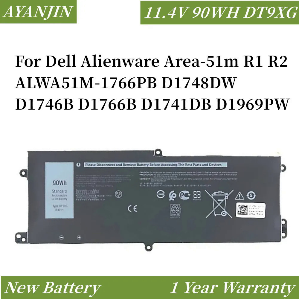 DT9XG 0KJYFY 07PWXV 11.4V แบตเตอรี่90WH สำหรับ Dell Alienware Area-51m R1 R2 D1969PW D1748DW D1746B 