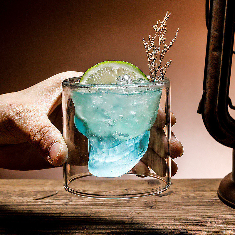 Creative Double-Layer Glass Skull Cup Coffee Cup Cocktail Glass Shaped Personalized Wine Glass Glass