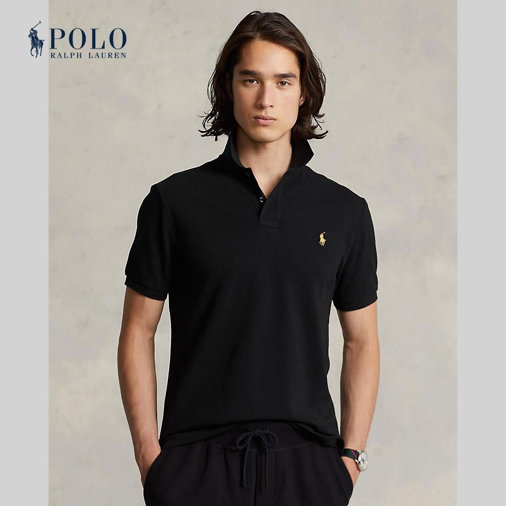 Polo Ralph Lauren POLO Custom Slim Fit Mesh Polo Shirt เสื้อโปโล รุ่น MNPOKNI1N822033 สี 001 BLACK