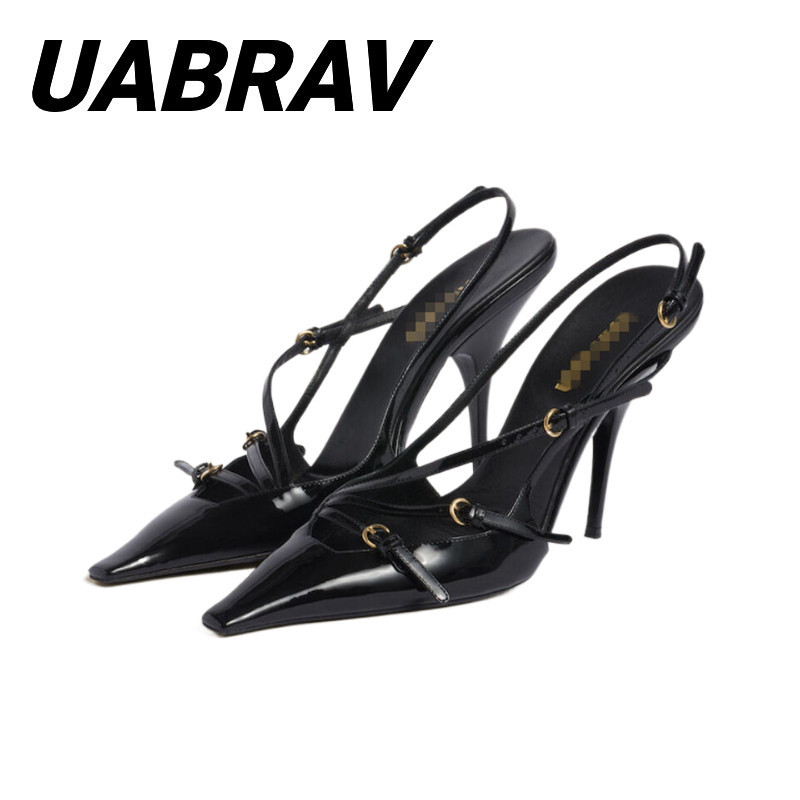 UABRAV.เกาหลี รองเท้าส้นสูง หัวแหลม แต่งสายคล้องข้อเท้า สุดเซ็กซี่ สําหรับผู้หญิง ความสูง cm(ขนาด:35-40)