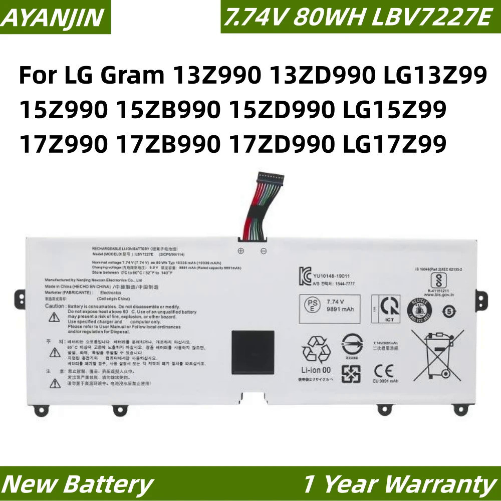 LBV7227E 7.74V แบตเตอรี่80WH สำหรับ LG Gram 13Z990 13ZD990 LG13Z99 17ZB990 15ZB990 15ZD990 LG15Z99 1