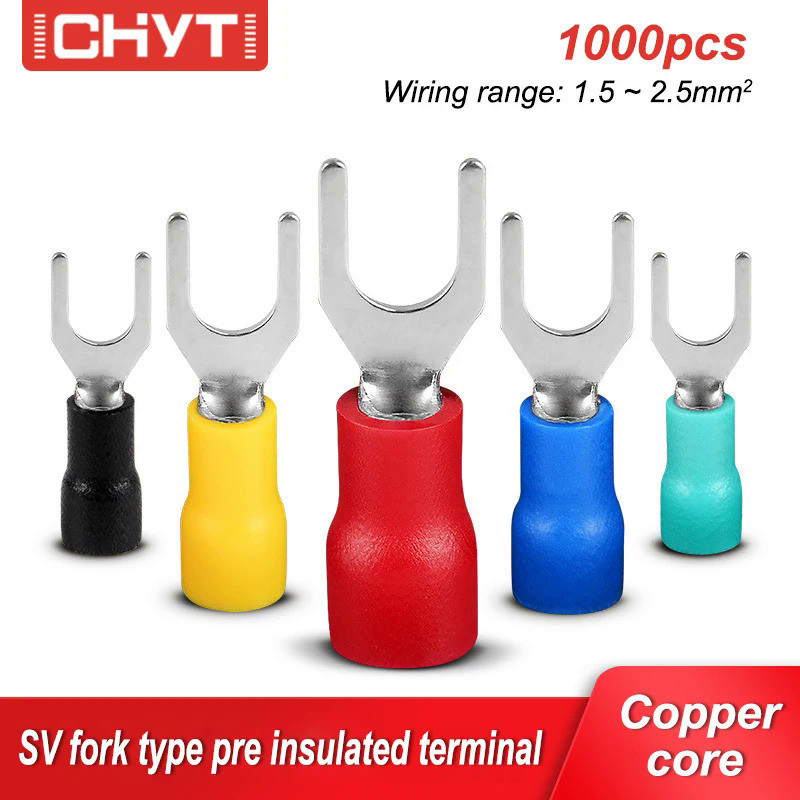 1000 Stks/Pak SV2-4 Messing U Vork ประเภท Pvc Geïsoleerde Omhulde Blokschep Koudgeperste Terminal