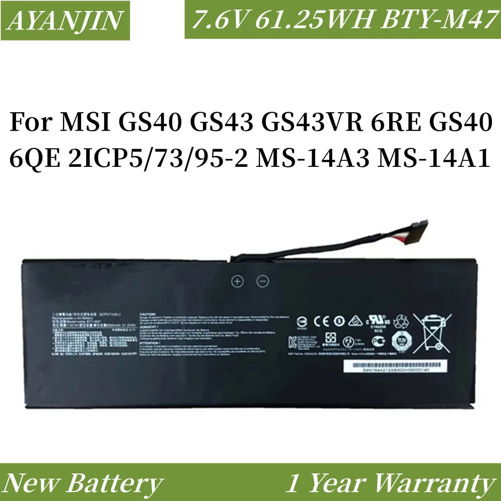 BTY-M47 7.6V 61.25WH/8060MAh แบตเตอรี่แล็ปท็อปสำหรับ MSI GS40 GS43 GS43VR MS-14A1 GS40 6QE 2ICP5/73/