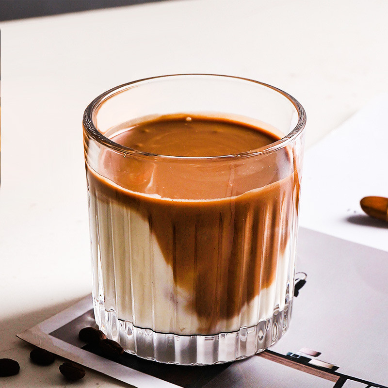 Latte Coffee Cup Cold Cup Latte Art Coffee Cup Vintage Stripe Glass Cup Iced Coffee Cup Whiskey Shot