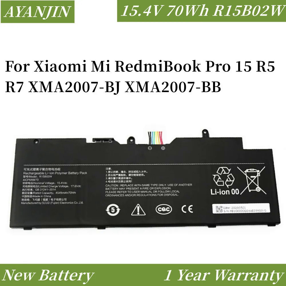 15.4V 4545mAh 70Wh R15B02W 4ICP6/68/73 Laptop Battery For Xiaomi Mi RedmiBook Pro 15 R5 R7 XMA2007-B