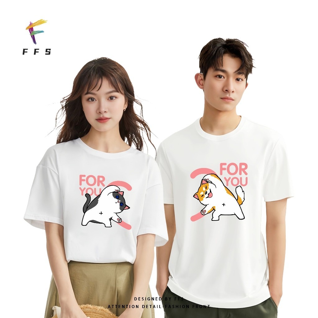 เสื้อยืดแฟชั่น เสื้อยืดคู่รัก ลายการ์ตูน คอกลม แขนสั้น เนื้อผ้านุ่มใส่สบาย