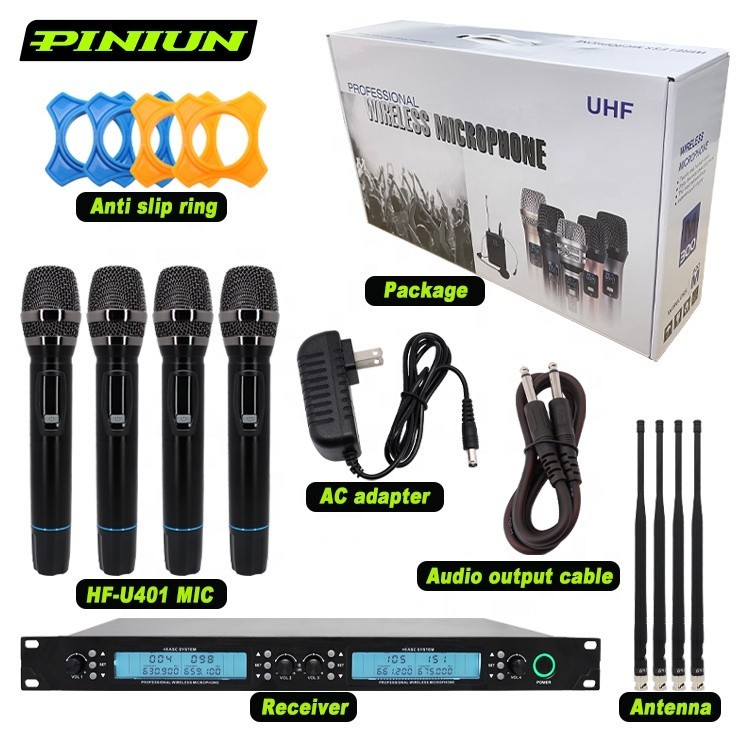 PINIUN UHF 4-channel professional wireless microphone system mic Handheld Microfono Lavalier Micro