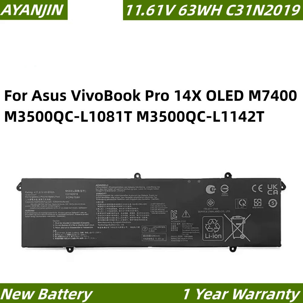 C31N2019 3ICP6/70/81 11.61V 6427mAh/63Wh Laptop Battery for Asus VivoBook Pro 14X OLED M7400 M3500QC-L1081T M3500QC-L114