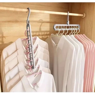 [ที่แขวน 9ช่อง/ตัว]ไม้แขวนผ้า ใส่ได้9ชุด ไม้แขวนเสื้อ 9 ช่อง ไม่แขวนจัดระเบียบ แบบประหยัดพื้นที่ (คละสี)