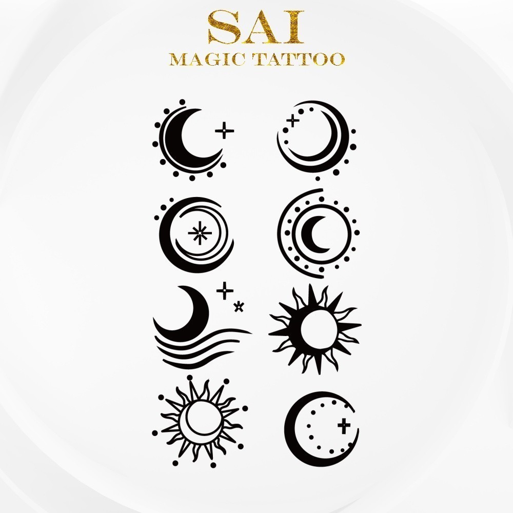 แทททู SAI MAGIC TATTOO 10CM×06CM รอยสักอยู่ได้นาน 2 สัปดาห์ รอยสักมายากล แทททูรอยสักกันน้ำ รอยสักชั่วคราว รอยสัก สักแขน สักข้อมือ,มินิมอลลิสต์ ลายสักเล็กๆ,ดวงอาทิตย์ ดวงจันทร์ สัญลักษณ์ลึกลับ 455