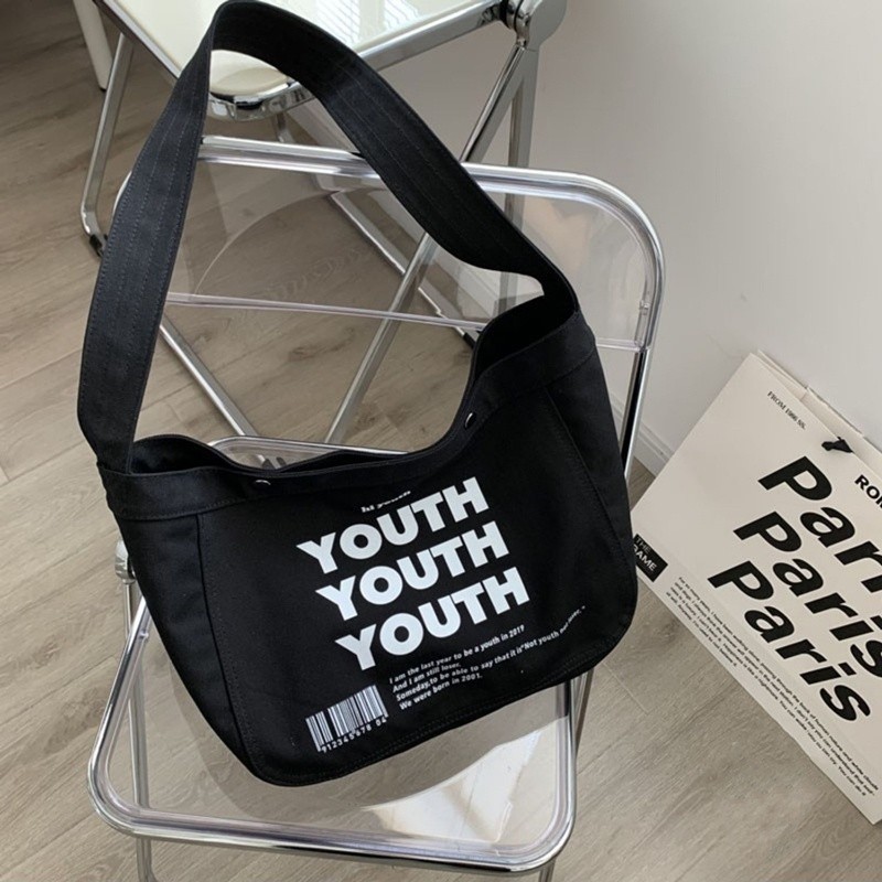 สิบเจ็ด:(B1775) กระเป๋าผ้าสะพายข้าง YOUTH ผ้าแคนวาส ผู้ชาย​ ผู้หญิง​ ใบใหญ่มี2สี - รูปที่ 7