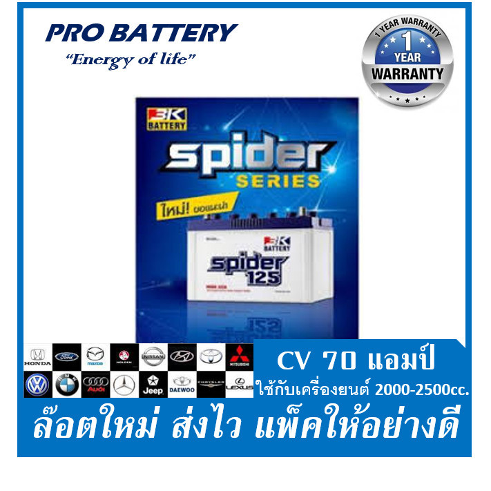 แบตเตอรี่รถยนต์ 3K รุ่น SPIDER125L / R, CV 70Ah. / พร้อมใช้ เติมน้ำปกติ สำหรับรถปิคอัพ 2400cc.