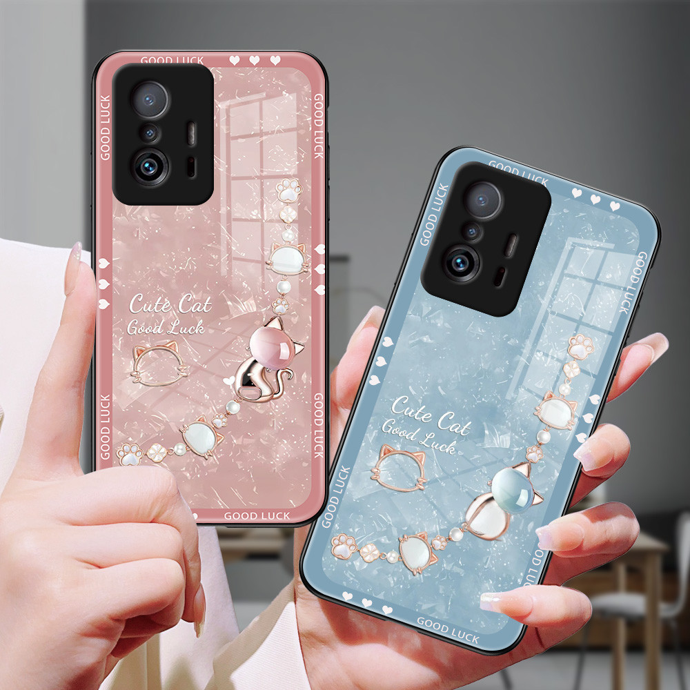 แมวไข่มุก เคส กระจก Xiaomi Mi 11t 11T pro 10 Ultra h3f1495