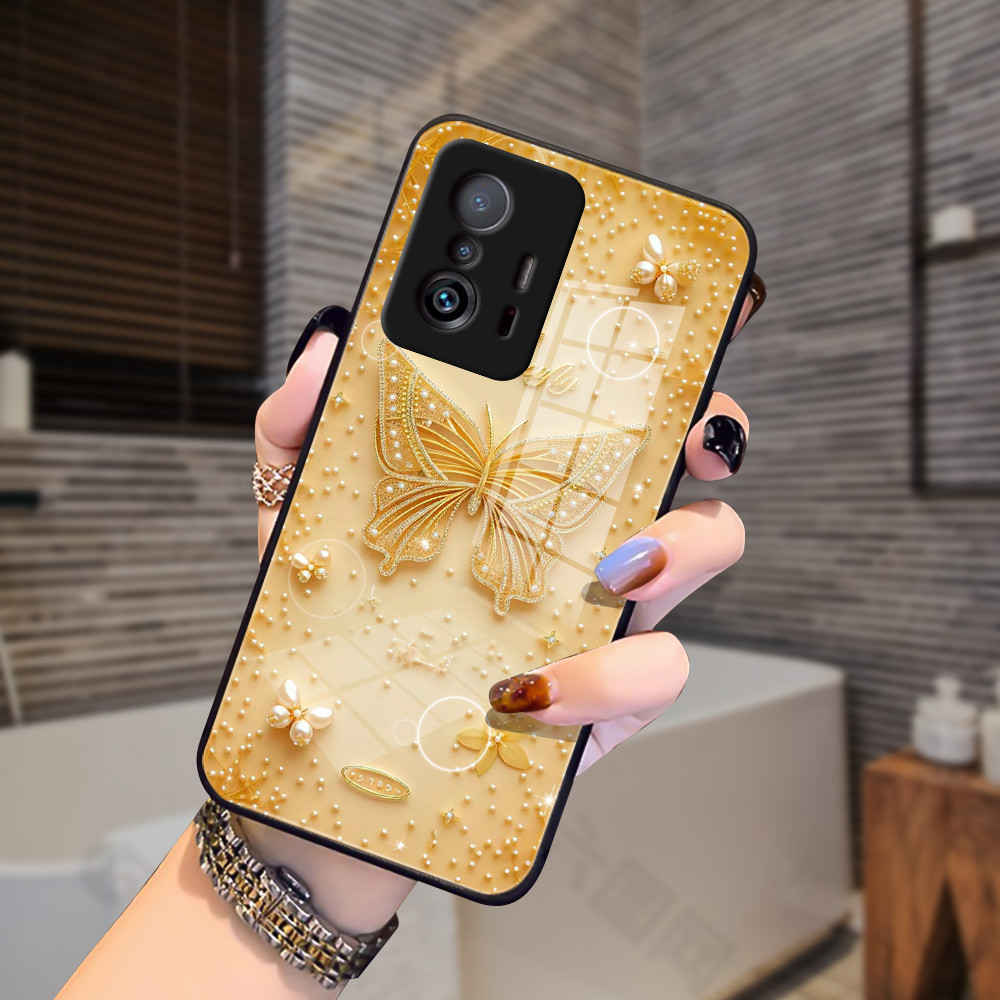ผีเสื้อสีทอง เคส กระจก Xiaomi Mi 11t 11T pro 10 Ultra h3f1084