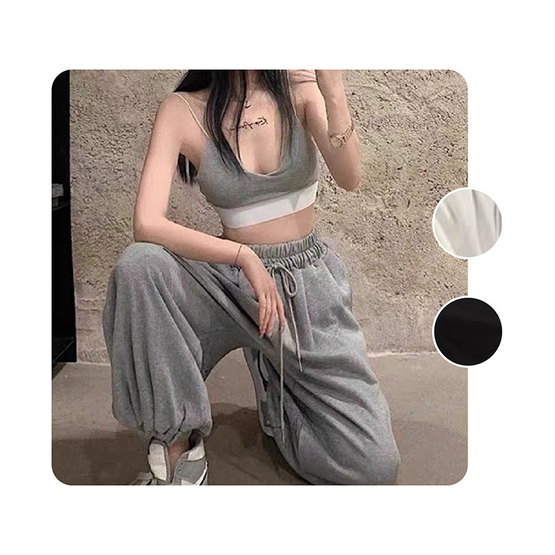 ชุดเซ็ต 2 ชิ้น เสื้อกล้ามเอวลอย + กางเกงขายาว โชว์หุ่นสลิม มีให้เลือก 3 สี Free size