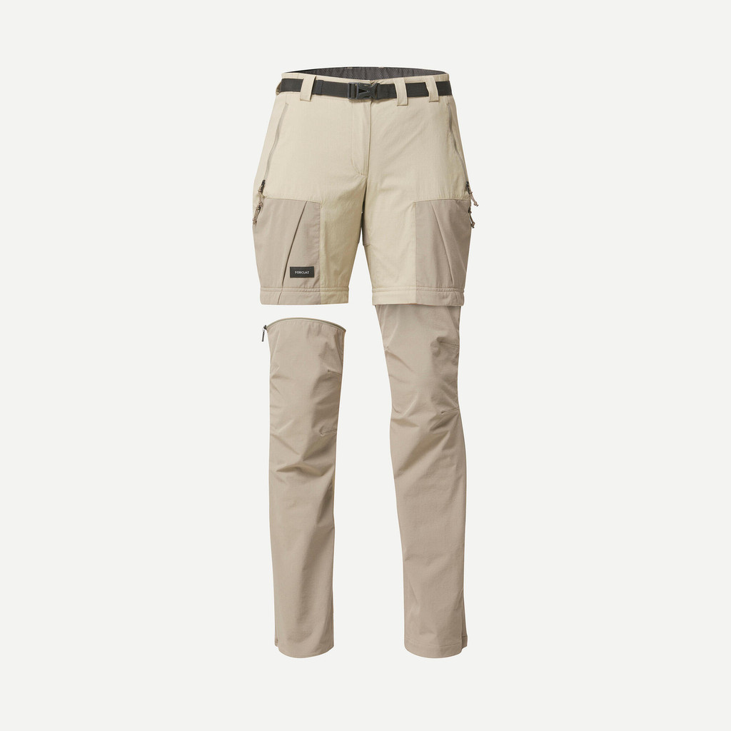 FORCLAZ - กางเกงเดินป่าถอดขาได้ 2-in-1 ผู้หญิงรุ่น MT500 สีเบจ - Women's Mountain Trekking 2-in-1 Zip-Off Trousers MT500