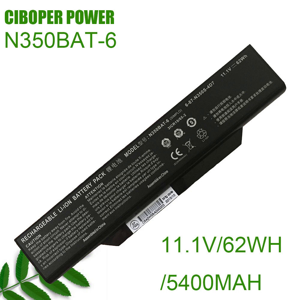 CP แบตเตอรี่แล็ปท็อปของแท้6-87-N350S-4D7 N350BAT-6 11.1V/62WH 5400MAH เข้ากันได้ N350BAT-9 6-87-N350