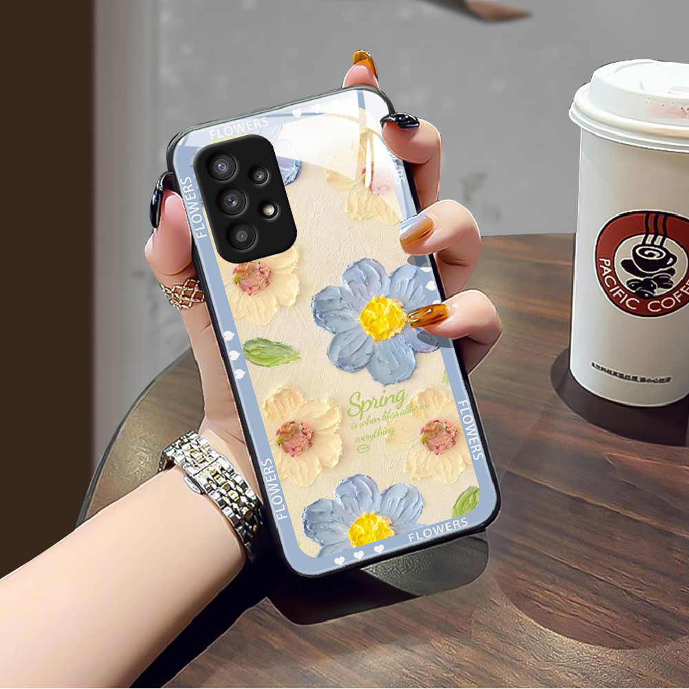 ดอกไม้ครีม เคส กระจก Samsung a73 a71 a7 2018 a53 a52s a51 a50s a50 a42 a33 a32 a31 a30s a23 a22 a21s a20s a20 h3f1663