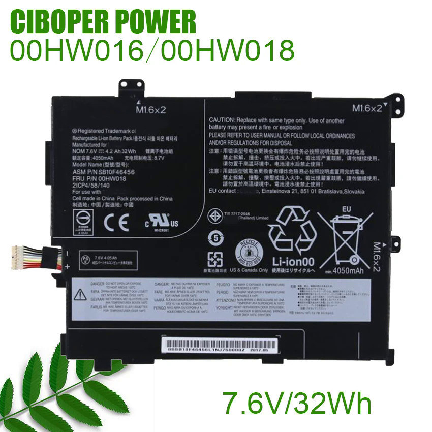 CP ของแท้แบตเตอรี่แล็ปท็อป00HW017 00HW019 00HW016 00HW018 7.6V /32Wh สำหรับแท็บเล็ต10 GEN 20E3 20E4 