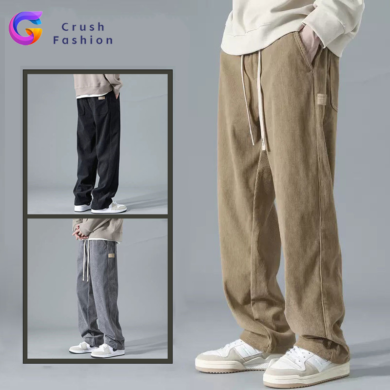 【COD】Crush Fashion Mens Korean Corduroy Pants Summer Breathable Thin Style 3color Baggy Pants for Me