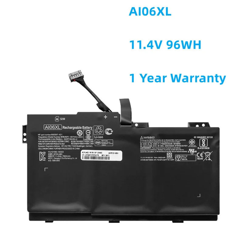 AI06XL 11.4V 96WH แบตเตอรี่แล็ปท็อปสำหรับ HP ZBook 17 G3 T7V62ET V1Q00UT HSTNN-LB6X C86C 808397-421 