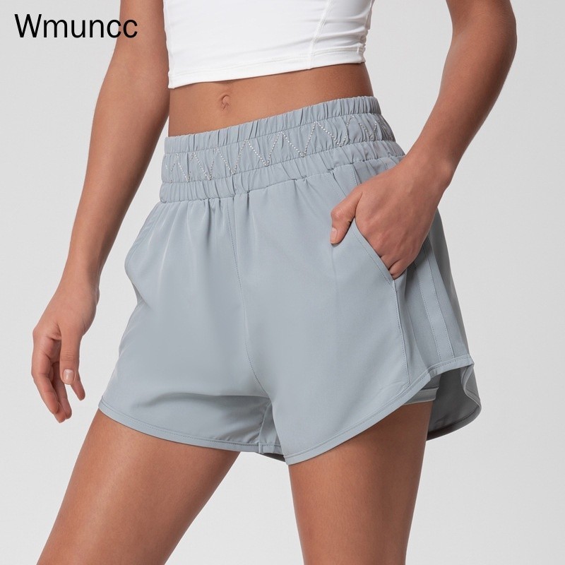 Wmuncc สินค้าใหม่ กางเกงกีฬาขาสั้น ขากว้าง เอวสูง ลาย ทรงหลวม เหมาะกับใส่ออกกําลังกาย วิ่ง สําหรับผู้หญิง