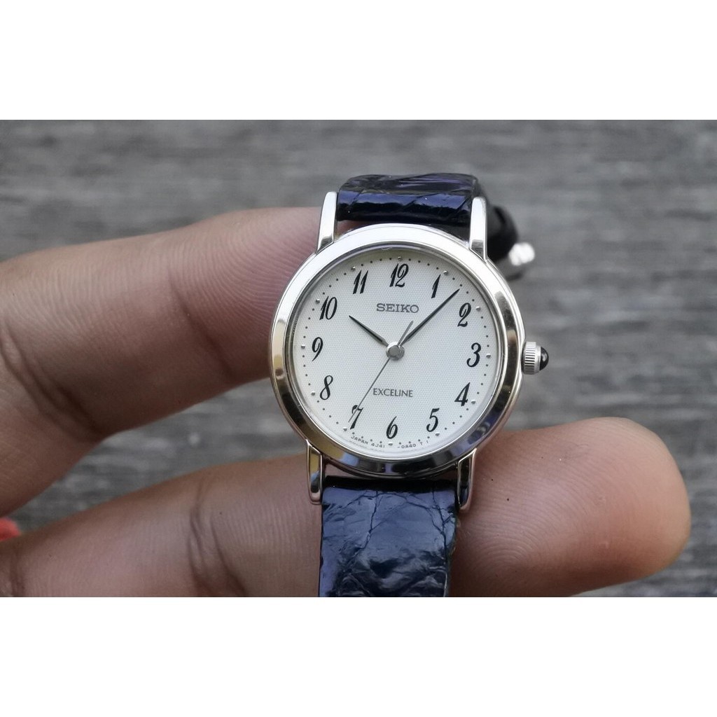 นาฬิกา Vintage มือสองญี่ปุ่น Seiko Exceline 4J41 0A40 Dress Watch ผู้หญิง ระบบ Quartz ทรงกลม 25มม ขอ