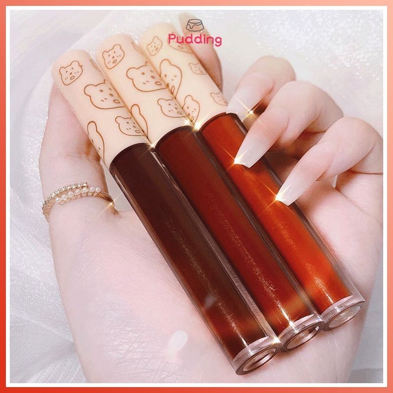 [พุดดิ้ง] 1 ชิ้น Turbo Bear ลิปสติก Air Lip Glaze Matte Liquid Lip Gloss Moisturizing Lasting Student