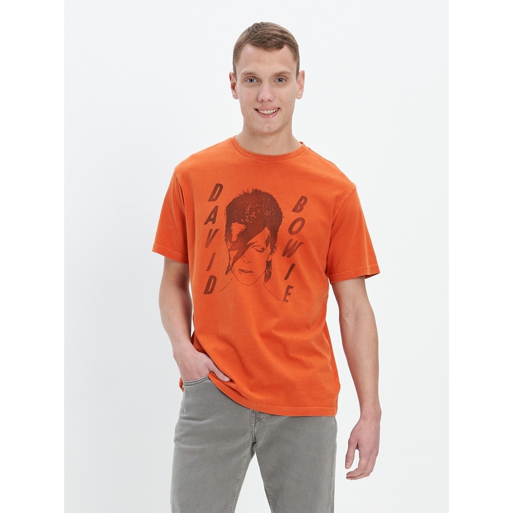 American Eagle เสื้อยืดผู้ชาย 3006 G BOWIE SS SET IN TEE- MAGIC WHITE TUMBLE สี ORANGE - 017-3006-80