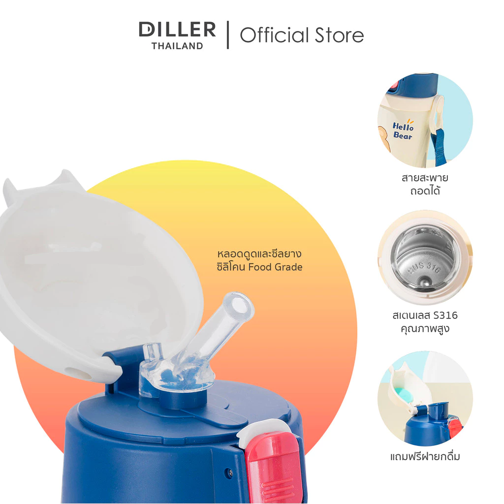 Diller Thailand Thermo Flask 350ml MLH9091 ขวดน้ำเด็ก ขวดน้ำไปโรงเรียน กระติกน้ำสุญญากาศ เก็บความเย็น-ร้อน ส่งจากกทม. thumbnail 5